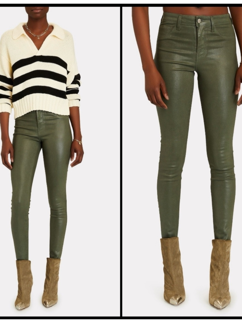 NWT L'AGENCE Margot Coated Skinny Pants Ivy Green Sz 25